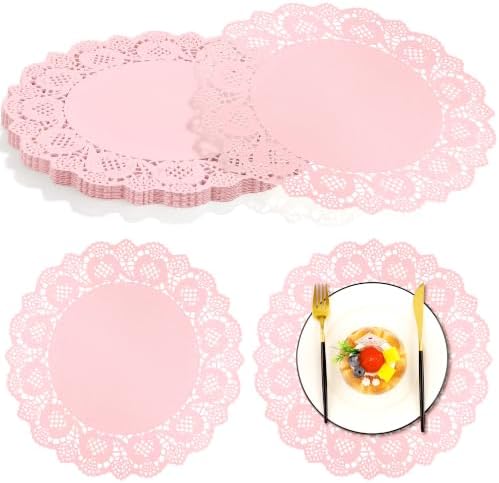 MCEAST 100 Pack Round Pink Paper Doilies 13.5 Inches Lace Paper Place Mats by MCEAST