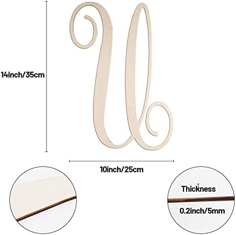 Cursive Wooden Letters U for Wall Decor Large Wood Monogram Letters 14 Inch - Image 2