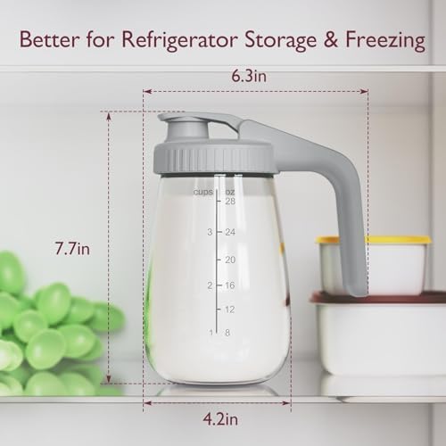Momcozy Breast Milk Pitcher, Glass Storage Container Wide Mouth, 32oz Gray - Image 4