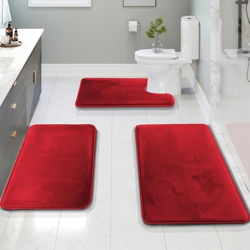Clara Clark 3 Piece Bathroom Rugs Bath Mat Set, Velvet Memory Foam Bath Mats - Image 2