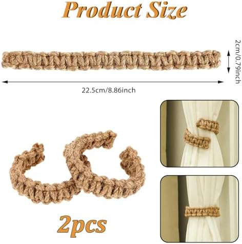 Ptwola 2 Pack Braided Curtain Tiebacks Boho Elegant Rustic Curtain Holdbacks - Image 2