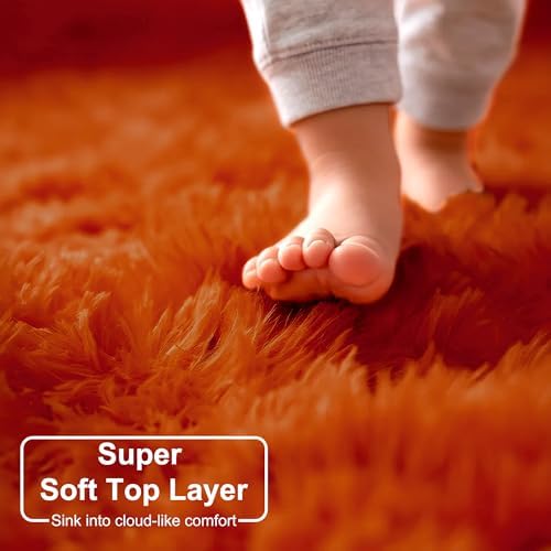 Amdrebio Burnt Orange Fall Shag Plush Area Rug 4x6 - Image 4