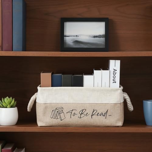 2 Pcs to Be Read Book Basket Set, Linen Fabric Book Storage Basket - Image 7