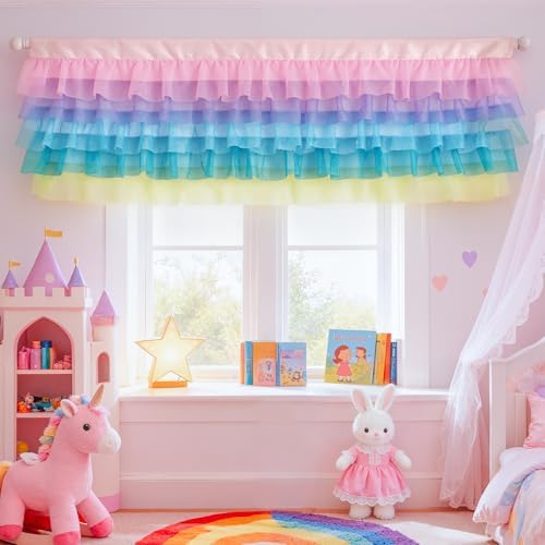Besutolife Pastel Unicorn Valance Curtain Sparkle Tulle Valances by Besutolife