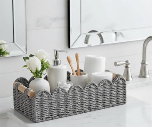 CubesLand Scalloped Toilet Paper Storage Basket W/Handle - Image 3