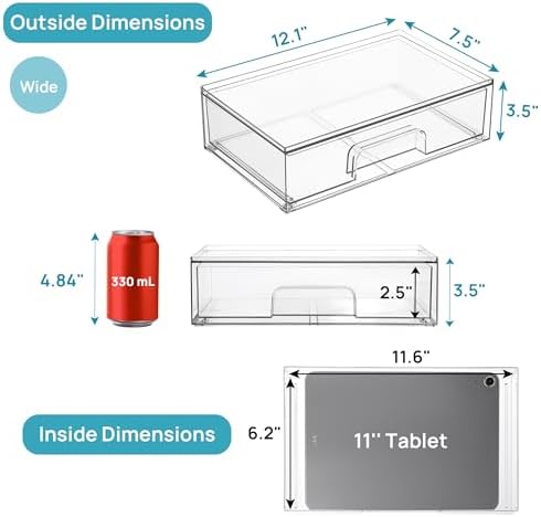 Vtopmart Clear Stackable Storage Drawers, 4 Pack Wide Plastic Organizers - Image 3