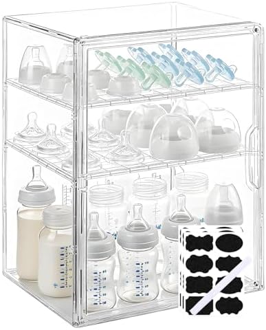 3-Tier Clear Baby Bottle Organizer Dustproof Nursery Feeding Storage Case by Braruo