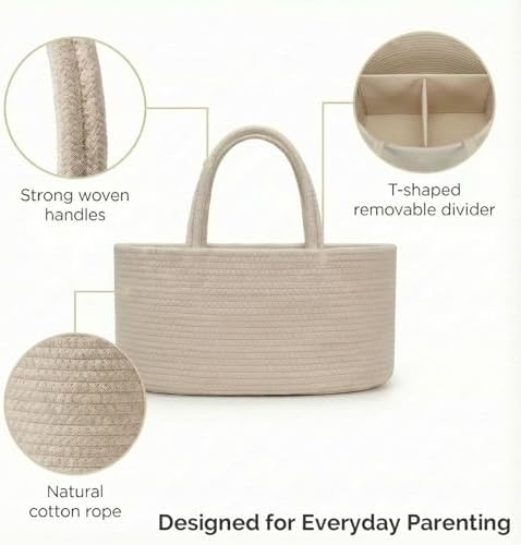 luxury little Diaper Caddy Organizer, Large Cotton Rope Nursery Baby Basket - Image 4