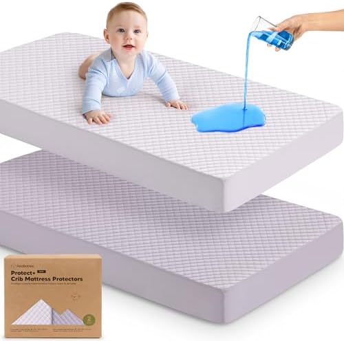 2pk Waterproof Crib Mattress Protector Cover Fitted 52x28 by KeaBabies