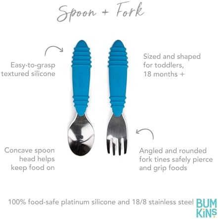 Bumkins Toddler Utensils, Kids Size Fork and Spoon Set, Silicone and - Image 5