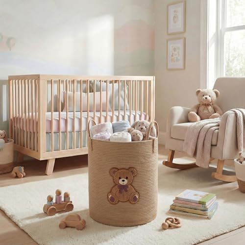 LemonRoad Brown Bear Nursery Hamper Cotton Rope Basket - Image 2