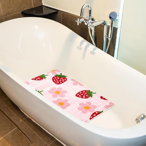 Shower Mat Non Slip 26.8 x 15.1 Inches, Strawberry Flower Bathtub Mat Shower - Image 5