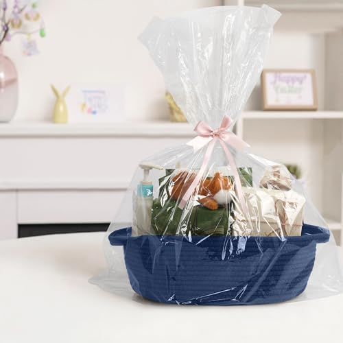 MEGASKET Dark Blue Small Woven Basket, 13” x 9” x 5” Baskets - Image 3