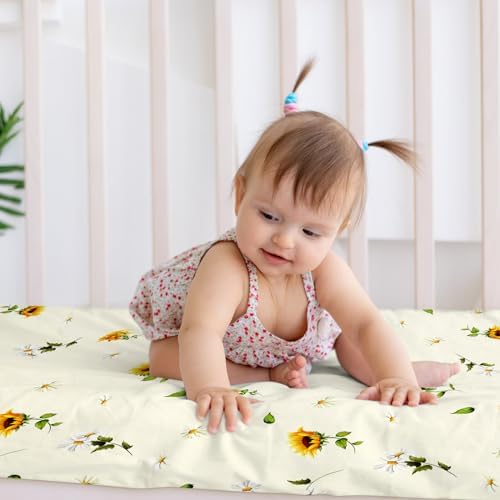 Mixweer 3 Pcs Sunflower Bee Baby Crib Bedding Set Baby Girl Yellow Crib Sheets - Image 5