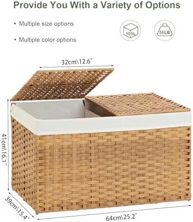 SETVSON Storage Basket with Lid, 2-Lid PE Rattan Storage Bin - Image 4
