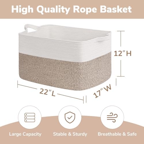 Goodpick 75L Extra Large Woven Blanket Basket, Light Brown - Image 3