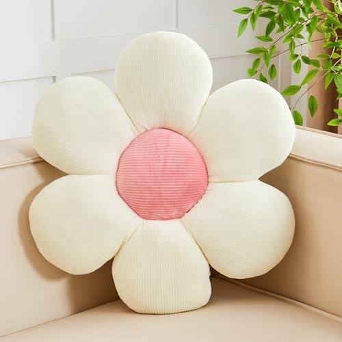 Kcvvcr White Pink Flower Pillow, 19.6" Cute Flower Shaped Floor Pillow by Kcvvcr