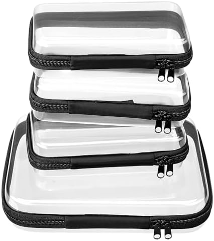 4 pcs Clear Zipper Pouches, Hard Shell Zipper Case, Toiletry Bag by WELPIRT