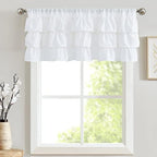 jinchan Off White Linen Ruffled Valance Curtain 18 Inch Rod Pocket 1 Panel - Image 2