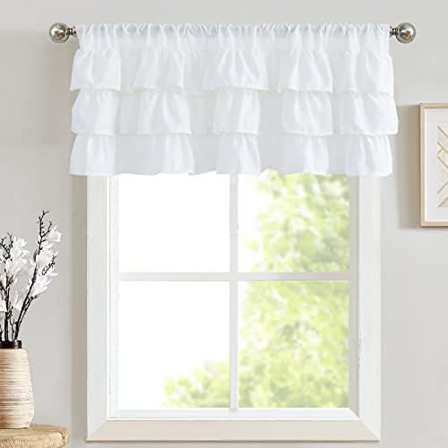 jinchan Off White Linen Ruffled Valance Curtain 18 Inch Rod Pocket 1 Panel - Image 2