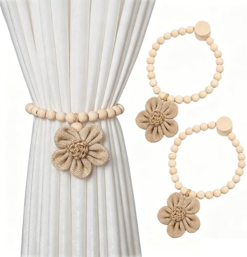 2 Pieces Wooden Beaded Curtain Tiebacks, Tassel Curtain Buckles Magnetic by curtaintiebacks