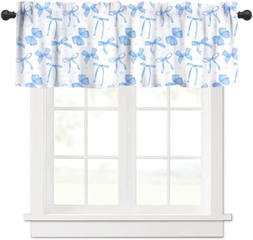Blue Bow Valance for Girls Bedroom, Watercolor Ribbon Bow Princess Romantic by JanJCurt
