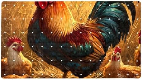 Bathtub Mat Non Slip 26.8x15.1 Inch, Fram Rooster Shower Mat by Anna+Cowper