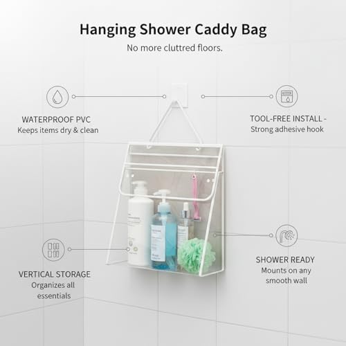 No-Drill Hanging Shower Caddy, PVC Toiletry Bag - Image 5