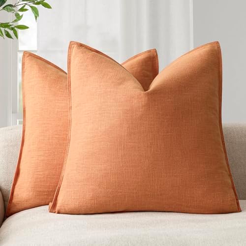 Foindtower Linen Solid Decorative Throw Pillow Covers 18x18 Dusty Orange by Foindtower