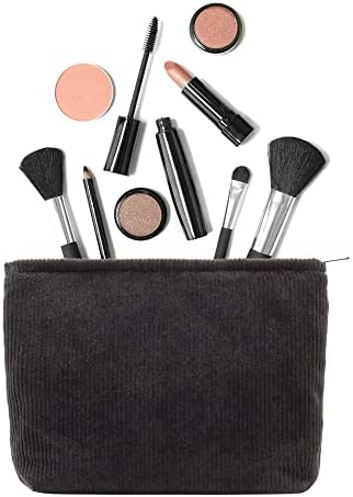 Flat Makeup Bag for Women, Zipper Cosmetic Pouch for Purse, Corduroy Black - Image 4