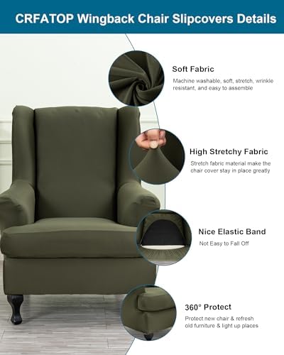 CRFATOP Wingback Chair Covers Wing Armchair Slipcovers - Image 2