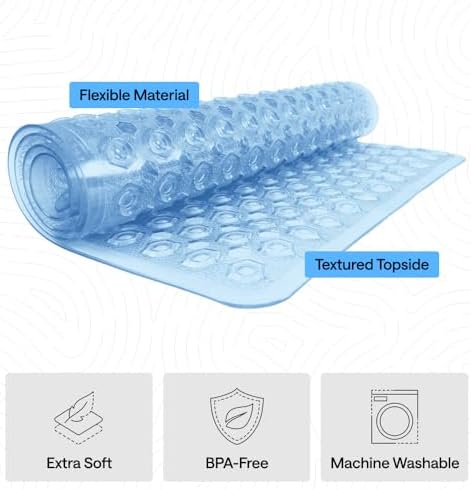 GORILLA GRIP Bath Tub Shower Mat, Bathtub Floor Liner, 35x16 Clear Blue - Image 4