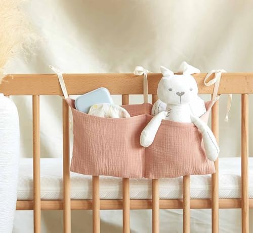 Cotton Baby Bedside Hanging Storage Bag, 2 Pockets Organizer - Image 3