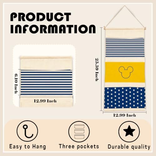 3-Pocket Hanging Wall Organizer, Cute Star Stripe Design - Image 3