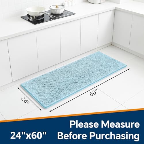 Chenille Bathroom Runner Rug 24"x60" Baby Blue, Plush Bath Mat - Image 2