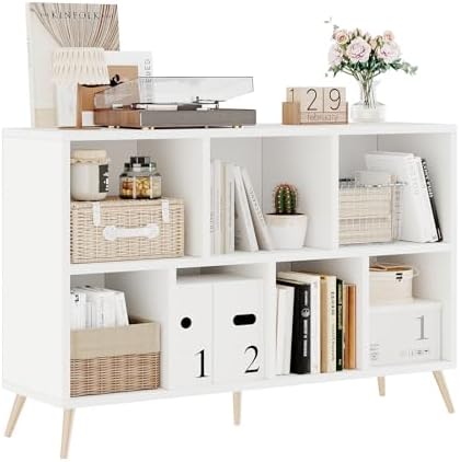 7-Cube Storage Organizer with Natural Wood Legs, Mid-Century Modern Bookcase by Flrrtenv