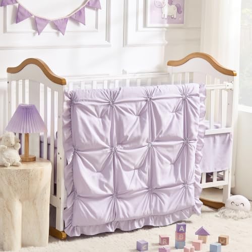 Princess Crib Bedding Set for Girls, 3 Piece Pintuck Baby Crib Bedding Set - Image 3
