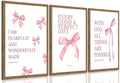 JBZDD Wood Coquette Pink Bow Canvas Wall Art Set of 3, Inspirational Bible by JBZDD