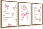 JBZDD Wood Coquette Pink Bow Canvas Wall Art Set of 3, Inspirational Bible by JBZDD