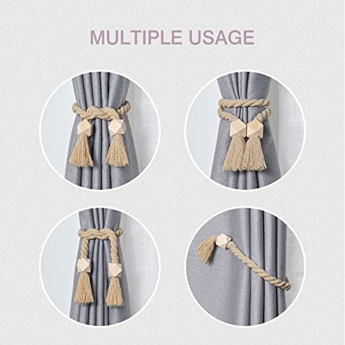 NICEEC 2 Pack Wooden Polyhedron Magnetic Curtain Tiebacks Boho Home Decor Drape - Image 5