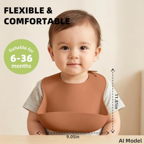 Set of 3 Silicone Bibs for Babies Toddler, Soft Adjustable Bibs for Baby Girl - Image 2
