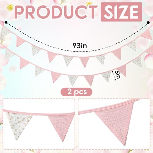 Hahafelt 2 Pcs Floral Pennant Banner Flags Pink Nursery Triangle - Image 2