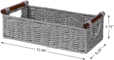CubesLand Small Wicker Toilet Basket Tray Organizer W/Cut Out Handle - Image 5