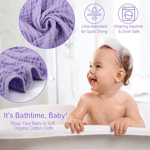 Synrroe 2 Pack Hooded Muslin Cotton Baby Towels - Image 6
