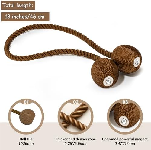 Hion Magnetic Curtain Tiebacks Dark Brown 4pcs, Curtain Holdbacks Hooks - Image 2