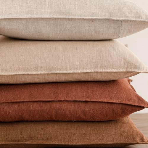 Foindtower Linen Solid Decorative Throw Pillow Cover 20x20 Inch Rust Orange - Image 6