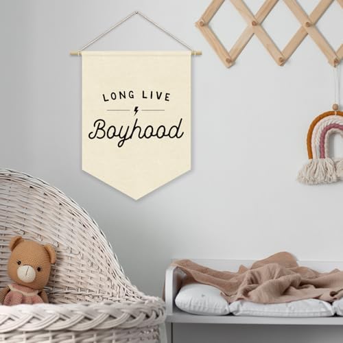 Boys Room Decor, Long Live Boyhood Linen Canvas Banner, Minimalist Boy Nursery - Image 6