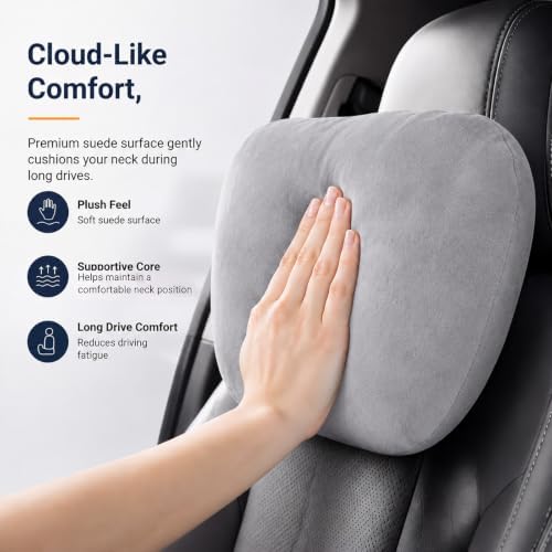 2 PCS Car Pillow for Driving Seat Soft Suede Headrest Neck & Lumbar Support - Image 2