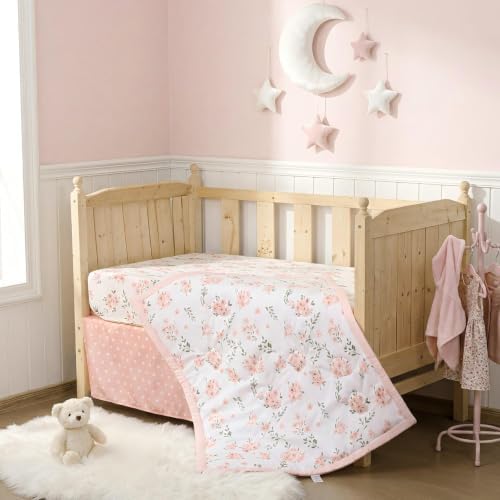 Hahafelt 3 Pcs Pink Floral Baby Crib Bedding Set - Image 4