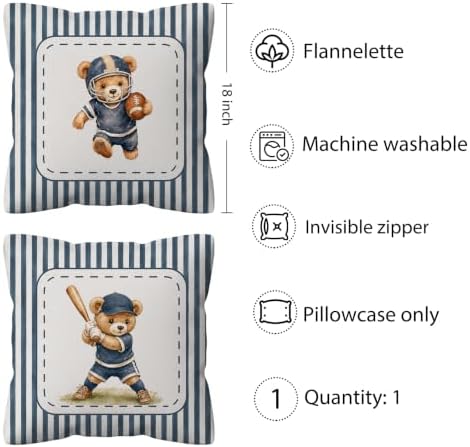 kdqua Bear Nursery Pillow Cover 18x18 Double-Sided, Sports Decorations Throw - Image 5